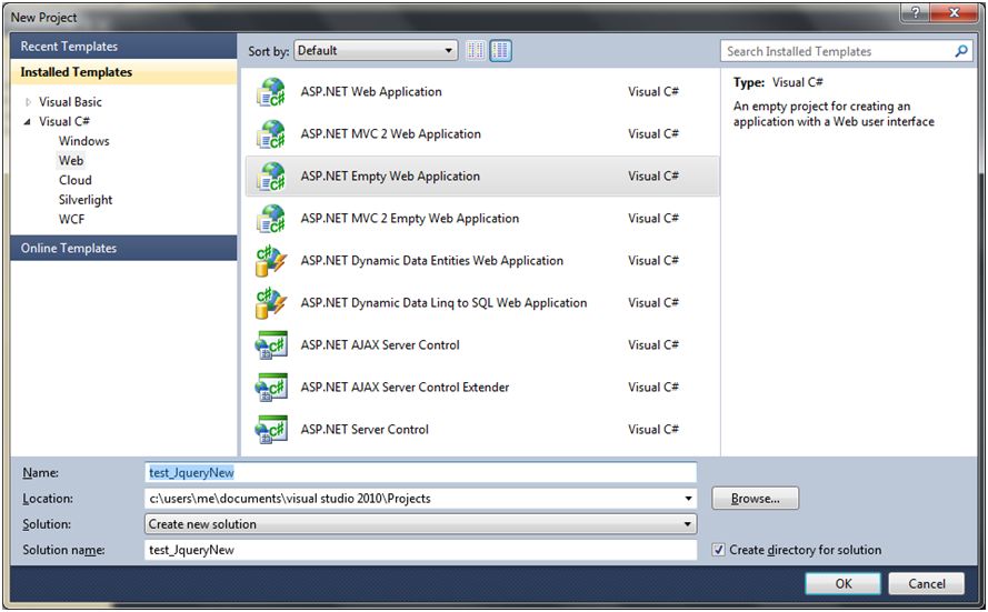 new web empty project